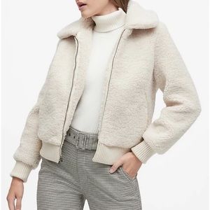 Banana Republic Sherpa Bomber Jacket in Off White